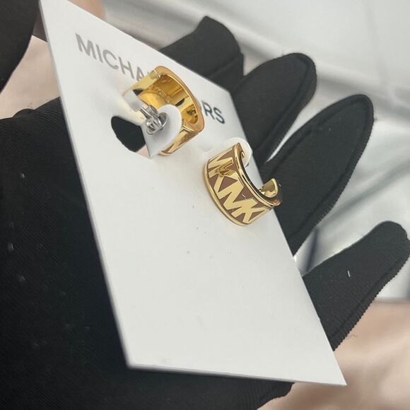 Michael Kors Gold Tone Logo Hoop Earrings - Picture 4 of 5